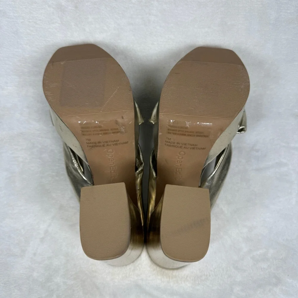 Open Edit Kaia Gold Metallic Knotted Platform Block Heel Sandals‎ Womens 7M